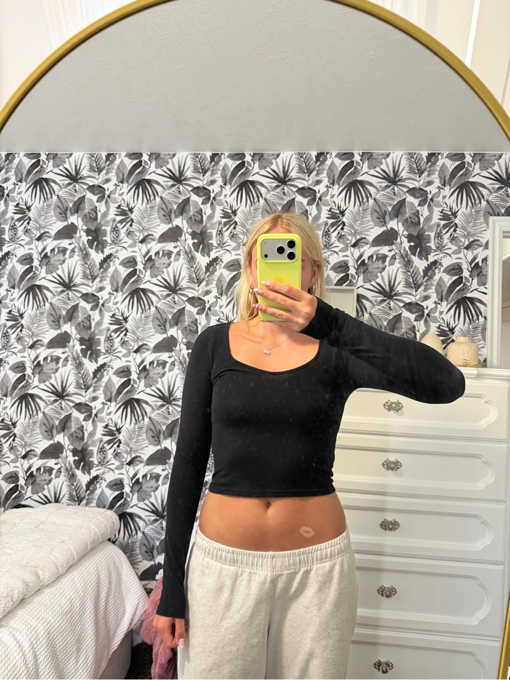 H&M Black Long-Sleeve Scoop Neck Crop Top